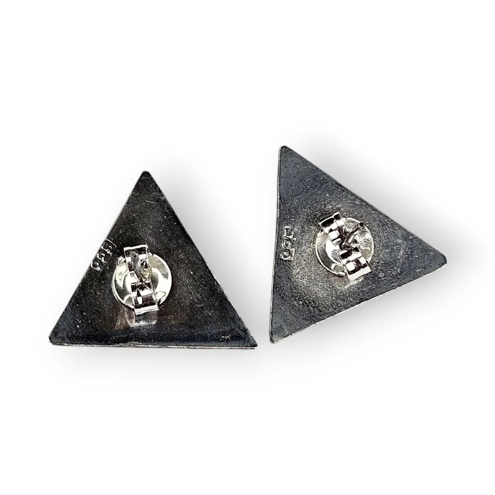 Bali Sterling Triangle Post Earrings Beaded Filigree Semara Dharma 925 Silver